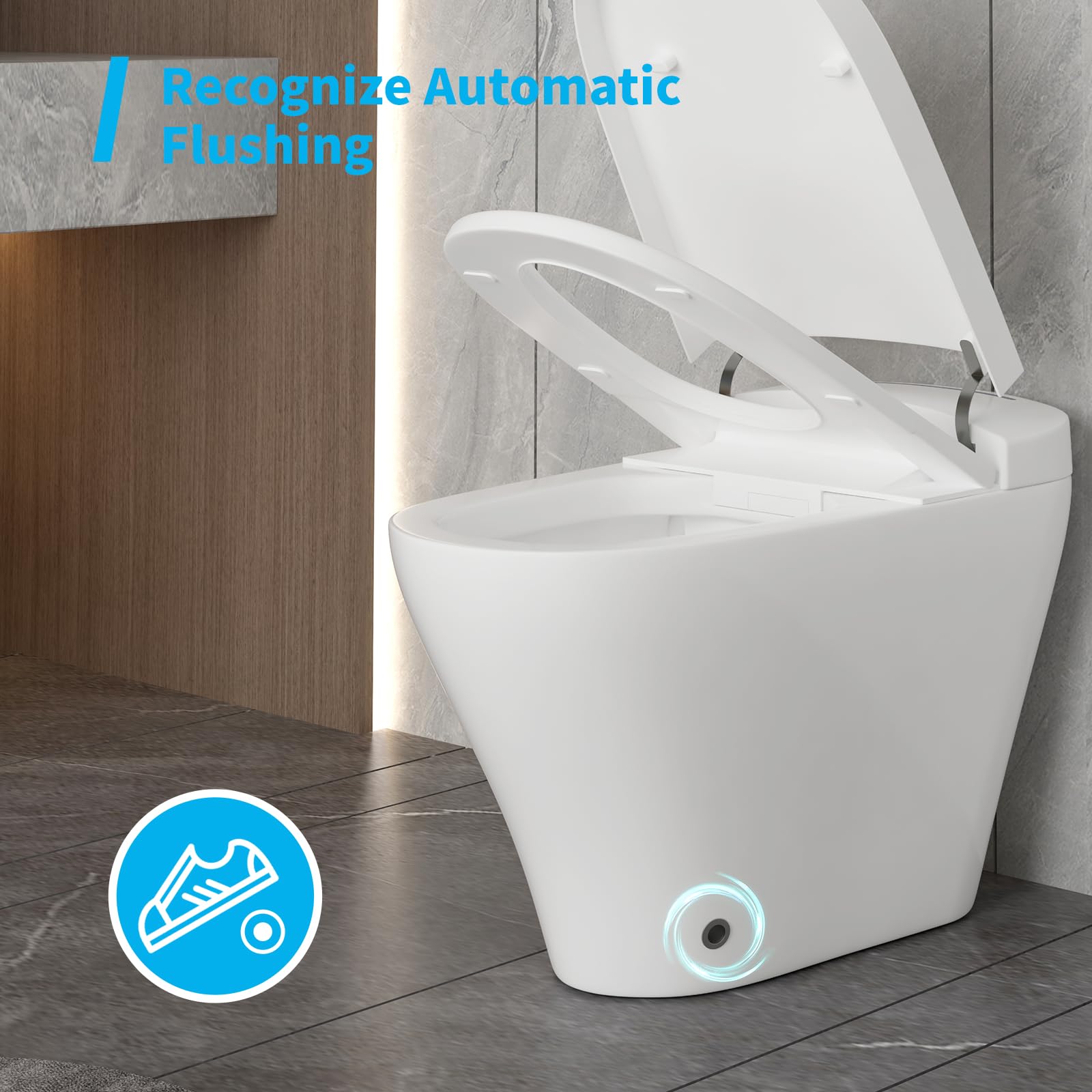 Mjkone Small Smart Toilet Bowl, Tushy Bidets for Existing Toilets, Foot Sensing Flush Bidet Toilet, Composting Toilet with Heated Bidet, One-Piece Toilet Seat, Auto Flush, Remote Control