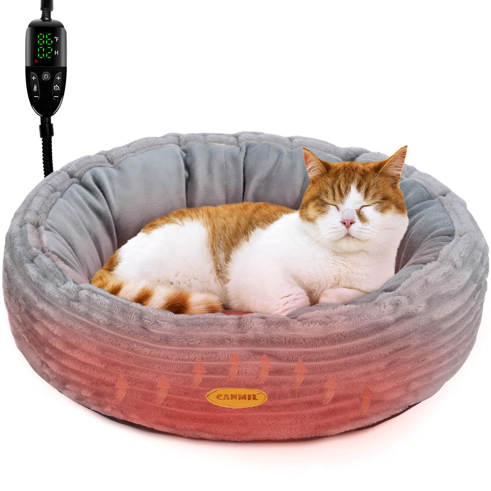 Heated Cat Bed for Indoor Cats, 20’’ Electric Cat Heated Bed Pet Warming Bed for Cats and Small Dogs, Washable Calming Round Donut Pet Bed with Heating Pad, Indoor Use