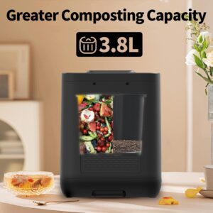 CREATIVECHEF Kitchen Compost Bin,Upgraded 3.8L Electric Kitchen Compost Bin with Visual Cover,Converts Waste to Dry Compost,Indoor Smart Odorless Compost Bin,Black