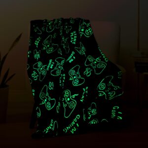 gaming gamer glow in the dark blanket boys kids teens gifts for birthday halloween christmas gamepad toddlers age 1 2 3 4 5 6 7 8 9 10 11 12 13 video game presents fun fluffy plush throw 50"x60"