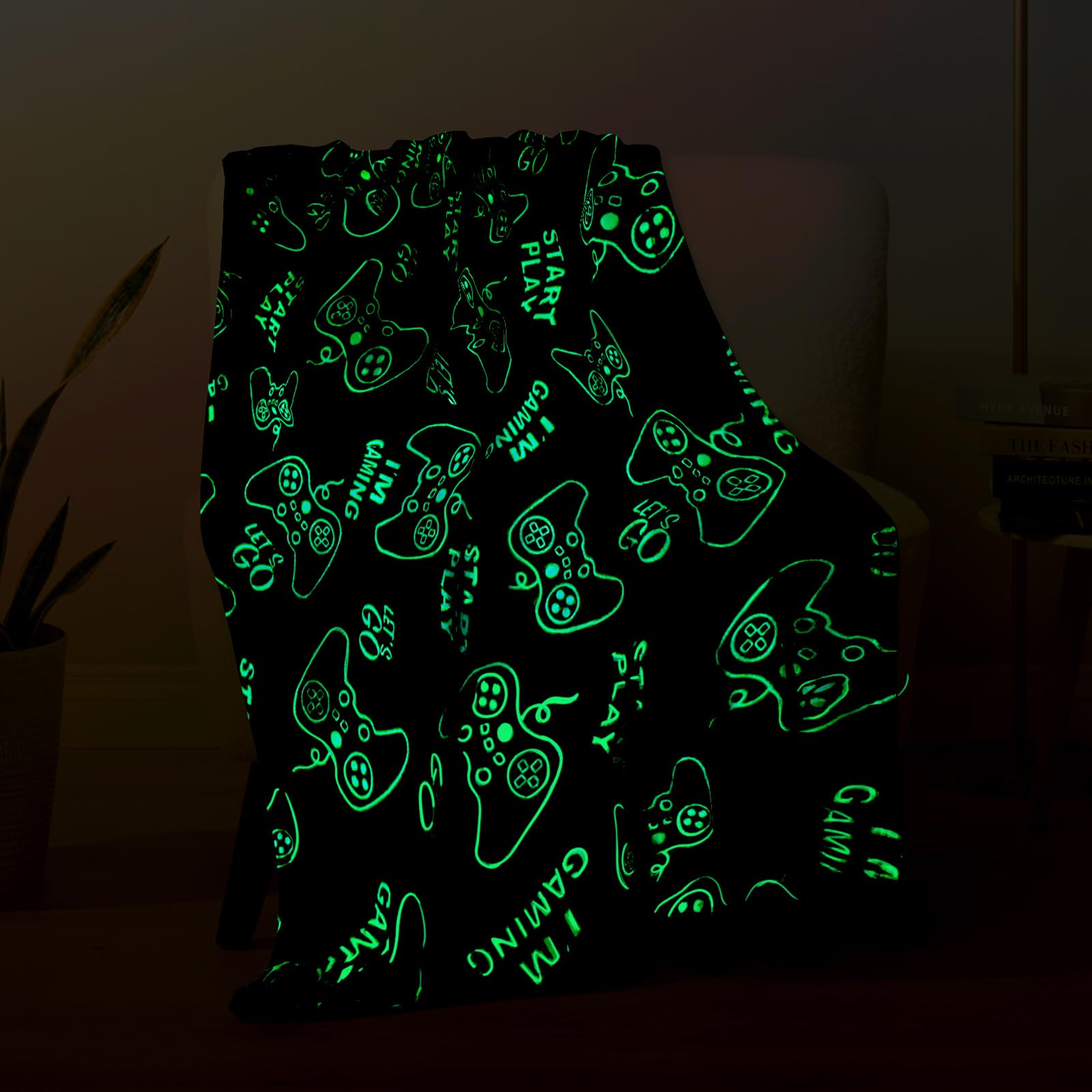 Gaming Gamer Glow in The Dark Blanket Boys Kids Teens Gifts for Birthday Halloween Christmas Gamepad Toddlers Age 1 2 3 4 5 6 7 8 9 10 11 12 13 Video Game Presents Fun Fluffy Plush Throw 50"x60"