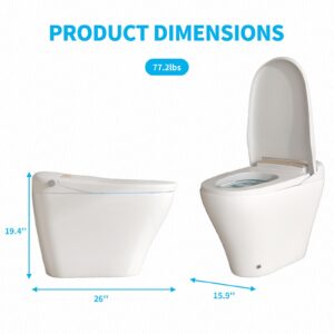 Mjkone Foot Sensing Flush Bidet Toilet with Dryer, Bidet for Existing Toile, Advanced One-Piece Toilet Seat with Heated Bidet, Auto Flush, and Remote Control, 26”(W) x 15.9”(L) x 19.4”(H)