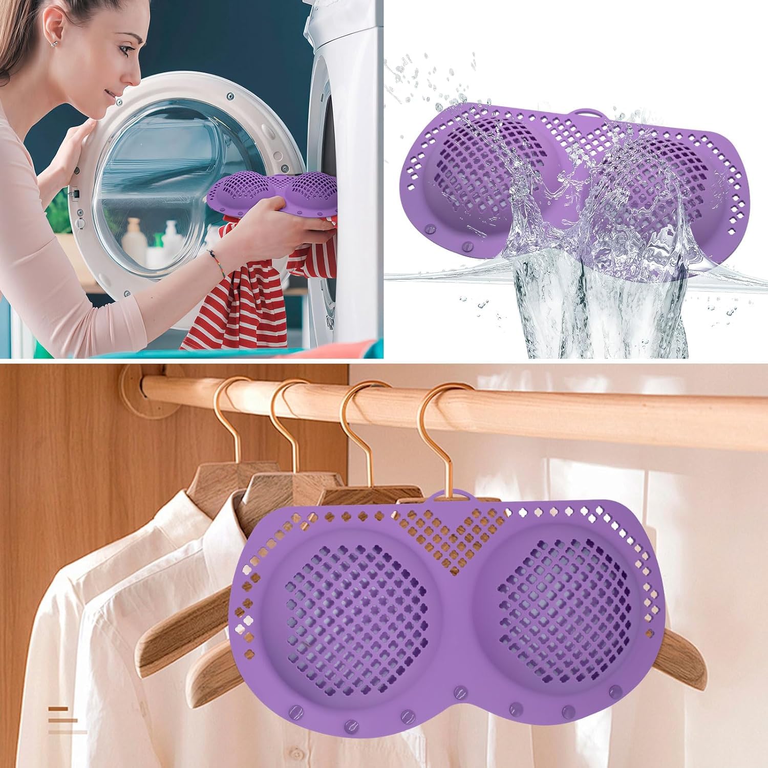 Bra Washing Bag for Laundry Mesh Laundry Bag for Delicates, Lingerie Bags for Washing Delicates, Bra Laundry Bags for Washing Machine for 32B-42DD Cup Women Bras Laundry Storage, Purple