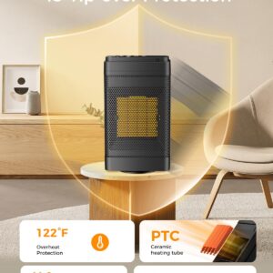 Space Heater Indoor with Thermostat, Max temperature 104°F, 1500W Portable Heaters for Indoor use with Remote, PTC Ceramic Electric Heater for Bedroom Office safety heater, 70°Oscillation, 12h Timer