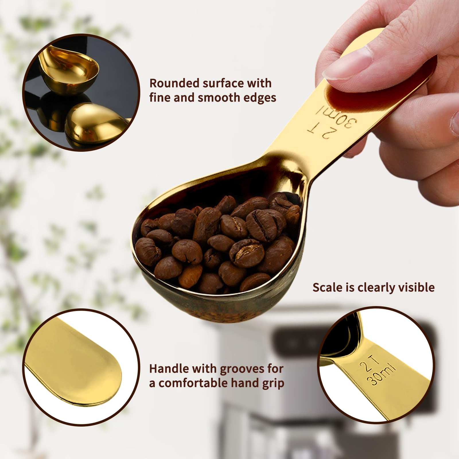 Espresso Distribution Tool WDT Tools - Espresso Needles Coffee Stirrer with Magnets and Stand & Stainless Steel Measuring Spoons with 2Tablespoon for Coffee Beans, Tea, Milk Powder and More (Golden)