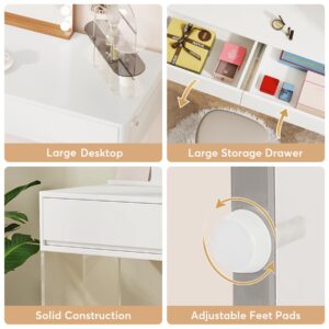 Tribesigns Makeup Vanity Desk with 2 Drawers, Modern Writing Computer Desk with Acrylic Legs, White Vanity Dressing Table for Bedroom (Without Mirror)