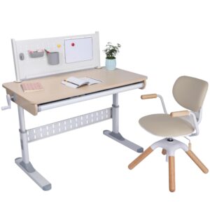 apexdesk height adjustable study desk 43" with drawer & chair (desk and chair bundle – kd series grey)