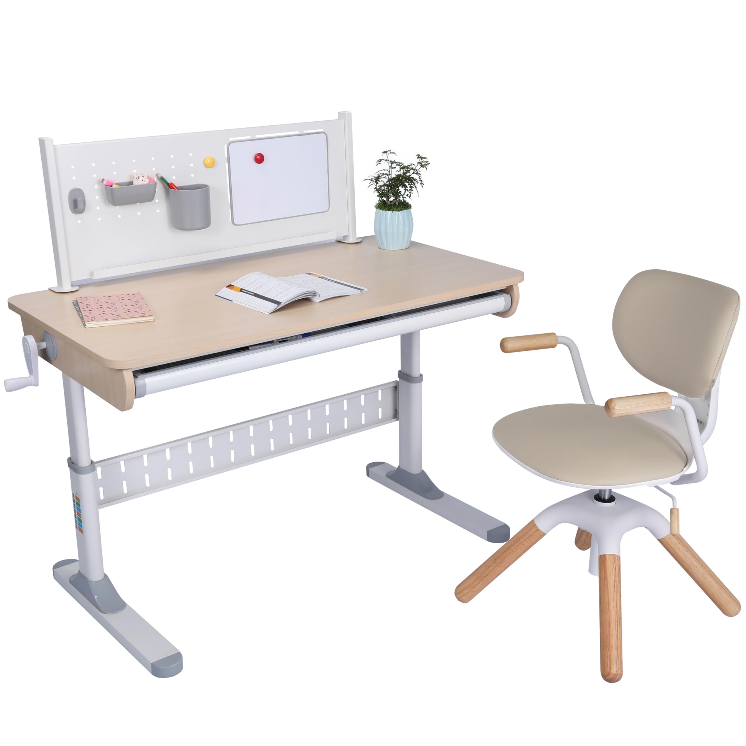 ApexDesk Height Adjustable Study Desk 43" with Drawer & Chair (Desk and Chair Bundle – KD Series Grey)