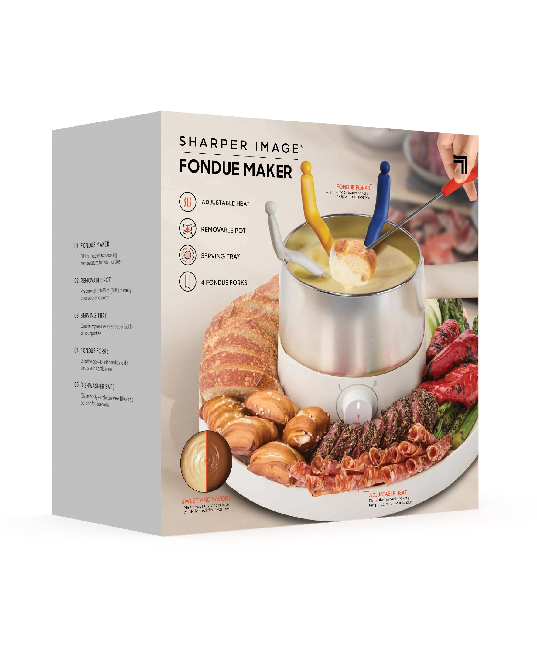 Sharper Image® Fondue Set – Electric Fondue Pot, Adjustable Heat, BPA-Free Stainless Steel, Cheese & Chocolate Fountain, Housewarming & Wedding Gift, Home Essentials Kitchen Gadgets, Mini Appliances