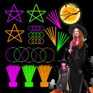 uurm 75 halloween glow sticks for halloween party favors with connectors, purple orange green halloween glow in the dark party supplies, halloween goodie bag fillers (purple+green+orange)