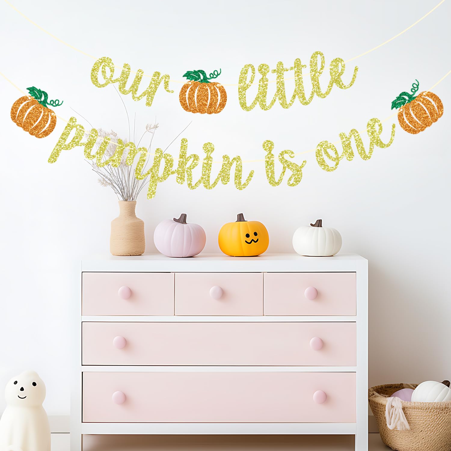 Our Little Pumpkin is One Banner, Little Pumpkin 1st Birthday Decorations, Fall First Birthday Banner, Fall Pumpkin Baby Shower Birthday Party Decorations, Gold Glitter