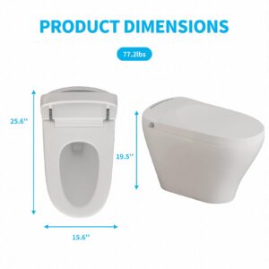 Mjkone Small Smart Toilet Bowl, Tushy Bidets for Existing Toilets, Foot Sensing Flush Bidet Toilet, Composting Toilet with Heated Bidet, One-Piece Toilet Seat, Auto Flush, Remote Control