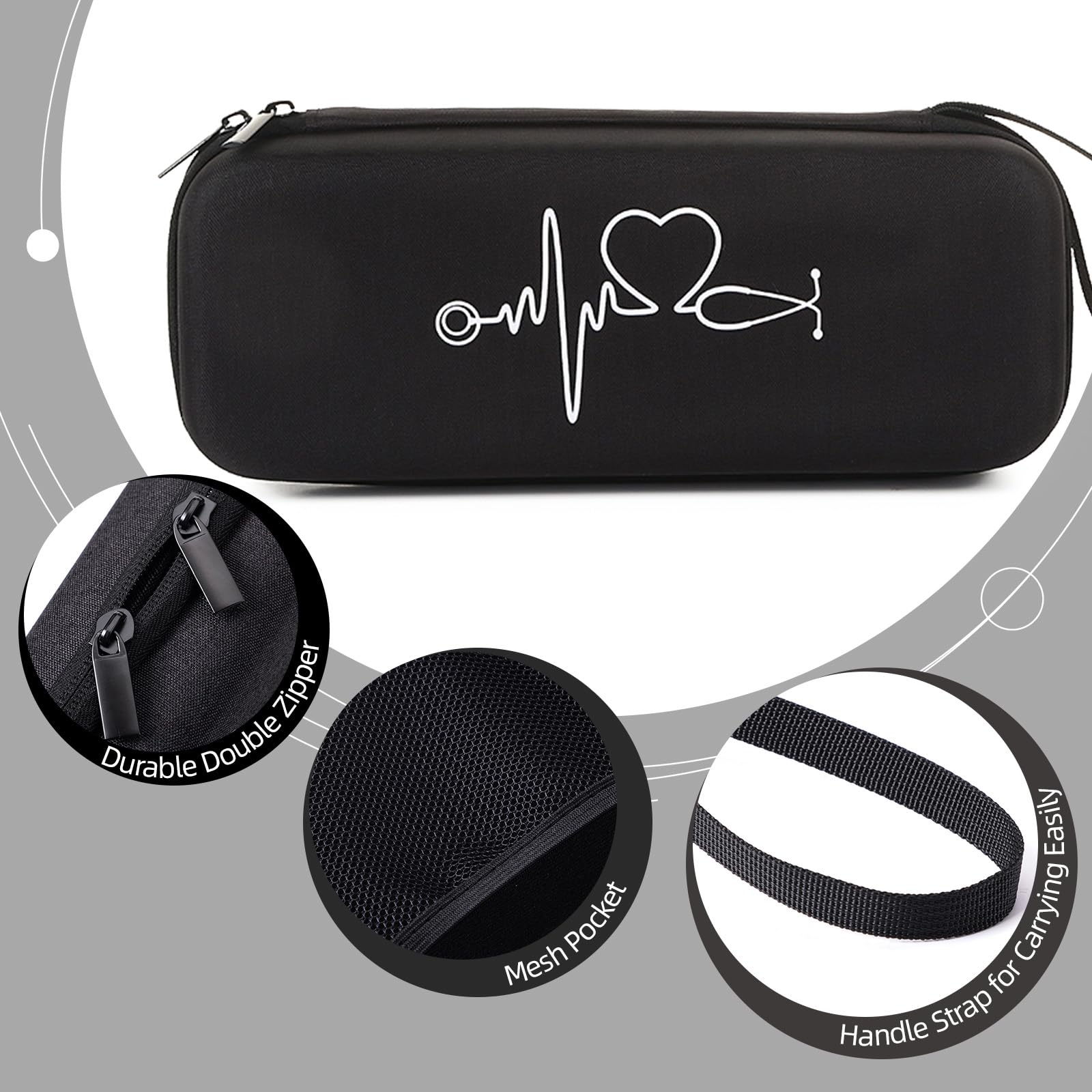 MXCOIRTP Stethoscope Case for 3M Classic III, Lightweight II S.E, Extra Room for Nurse Accessories and Medical Equipment, Hard Carrying Case with Mesh Pocket, Black (Case Only)