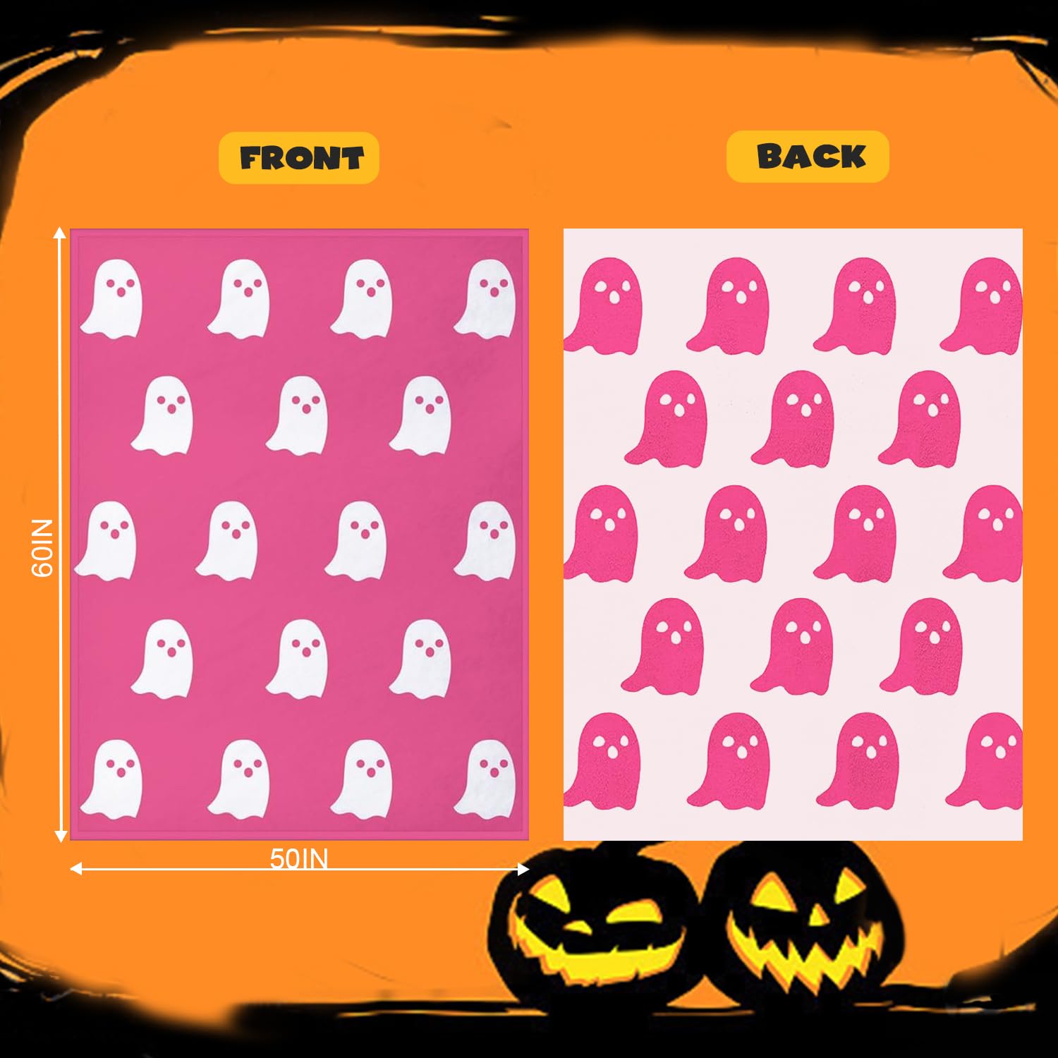 2024 Halloween Pink Ghost Blanket, 50 * 60in Double-Sided Printing Super Soft Cute Four Seasons Blanket Halloween Blanket, Halloween Pink Blanket Gift for Boys and Girls (Pink, 50 * 60in)