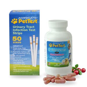 pet uti health bundle: pettest uti test strips + d mannose cranberry supplement for dog uti treatment and cat uti remedy - easy home urinary tract infection detection & support cats & dogs