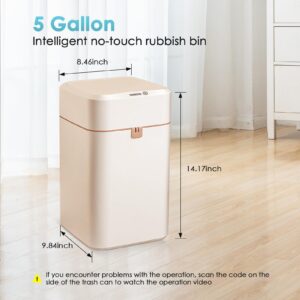 SMALLSHS 5 Gallon Automatic Trash Can, Touchless Motion Sensor Plastic Garbage Can with Lid, Self Sealing Auto Rubbish Can, Electric Garbage Cans for Kitchen, Bathroom, Bedroom, Office, Living Room