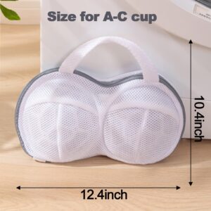 2 Pack Large Bra Washing Bags for Laundry, 3D Protective Bracket Mesh Bra Laundry Bags for Washing Machine Brassiere Wash Bags with Handle and Zipper for Delicates Lingerie A to C Cups (Grey)