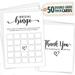 stofinity bridal shower bingo game - 50 pcs wedding shower game for 50 guests, bridal bingo for bridal shower game, wedding bingo bridal party game for bridal shower decorations