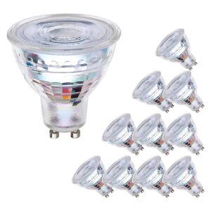 listocasa gu10 led light bulbs 6500k cool white,5.5w(55w halogen equivalent), dimmable spotlight gu10 led bulbs, full glass cover recessed track light bulbs 10-packs