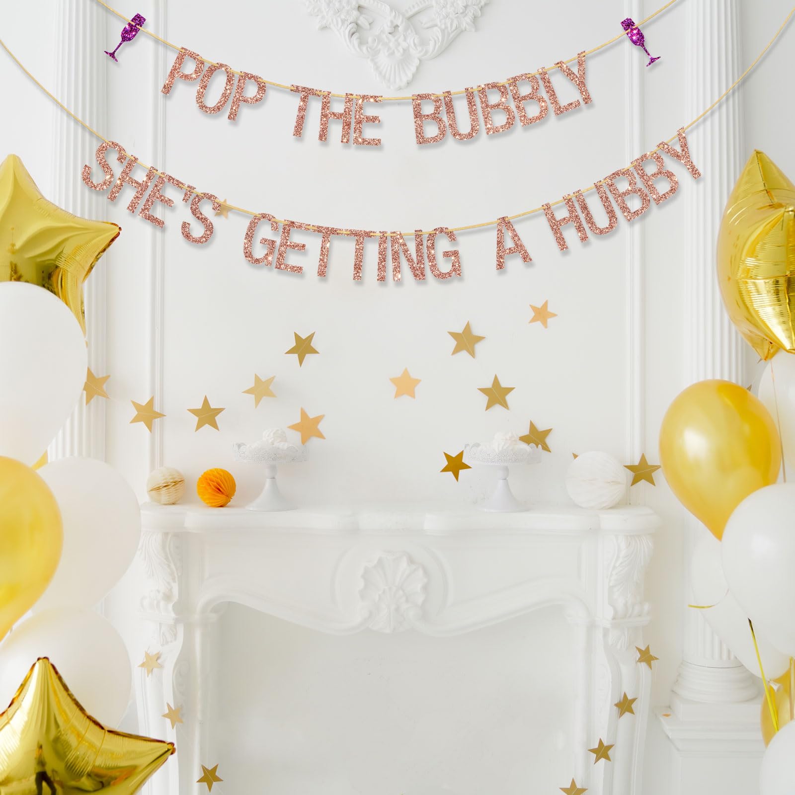 Ambishi Pop The Bubbly She's Getting A Hubby Banner, Bachelorette/Bridal Party Banner, Bachelorette Party Decorations