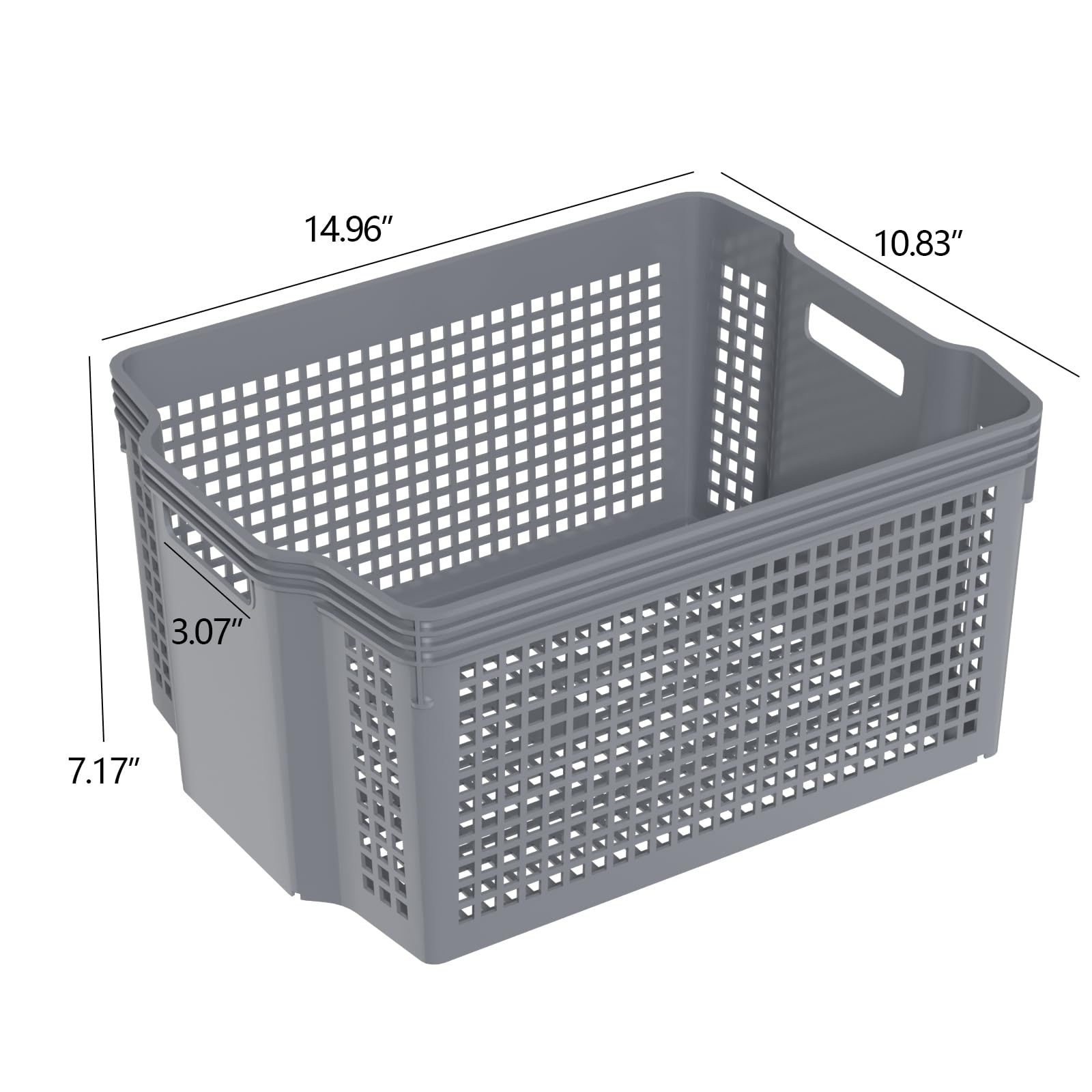 Zopnny 6-Pack Stackable Plastic Woven Basket Organizer, Large Stacking Storage Basket Bin, Grey