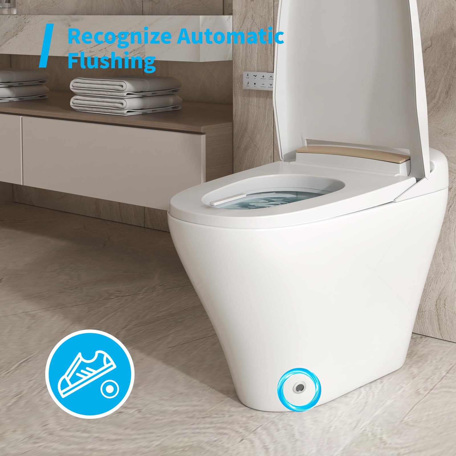 Mjkone Foot Sensing Flush Bidet Toilet with Dryer, Bidet for Existing Toile, Advanced One-Piece Toilet Seat with Heated Bidet, Auto Flush, and Remote Control, 26”(W) x 15.9”(L) x 19.4”(H)