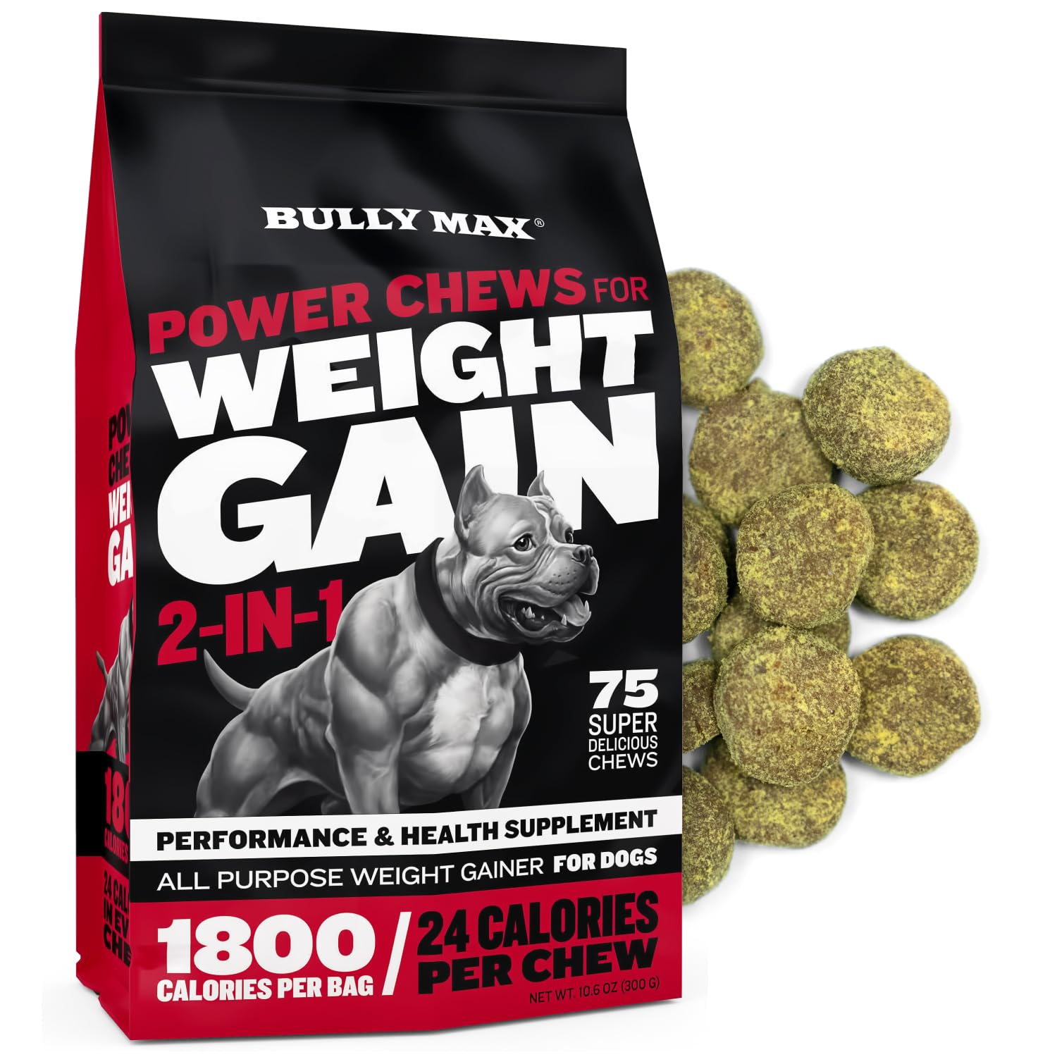 Bully Max Complete Canine Growth & Muscle Builder Kit - Weight Gainer 75 pc Chews, Muscle Builder 60 Tabs & Liquid Supplement - Powerful Development & Strength for Puppies & Adult Dogs