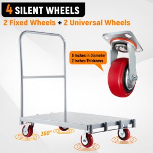 GarveeTech Drywall Cart Steel Panel Truck, 2 in 1 Heavy Duty Flatbed Carts with Wheels, Platform Flat Bed Cart with 2200 Lbs Capacity, 2 Swivel Casters, 1 Front and 2 Side Handrails