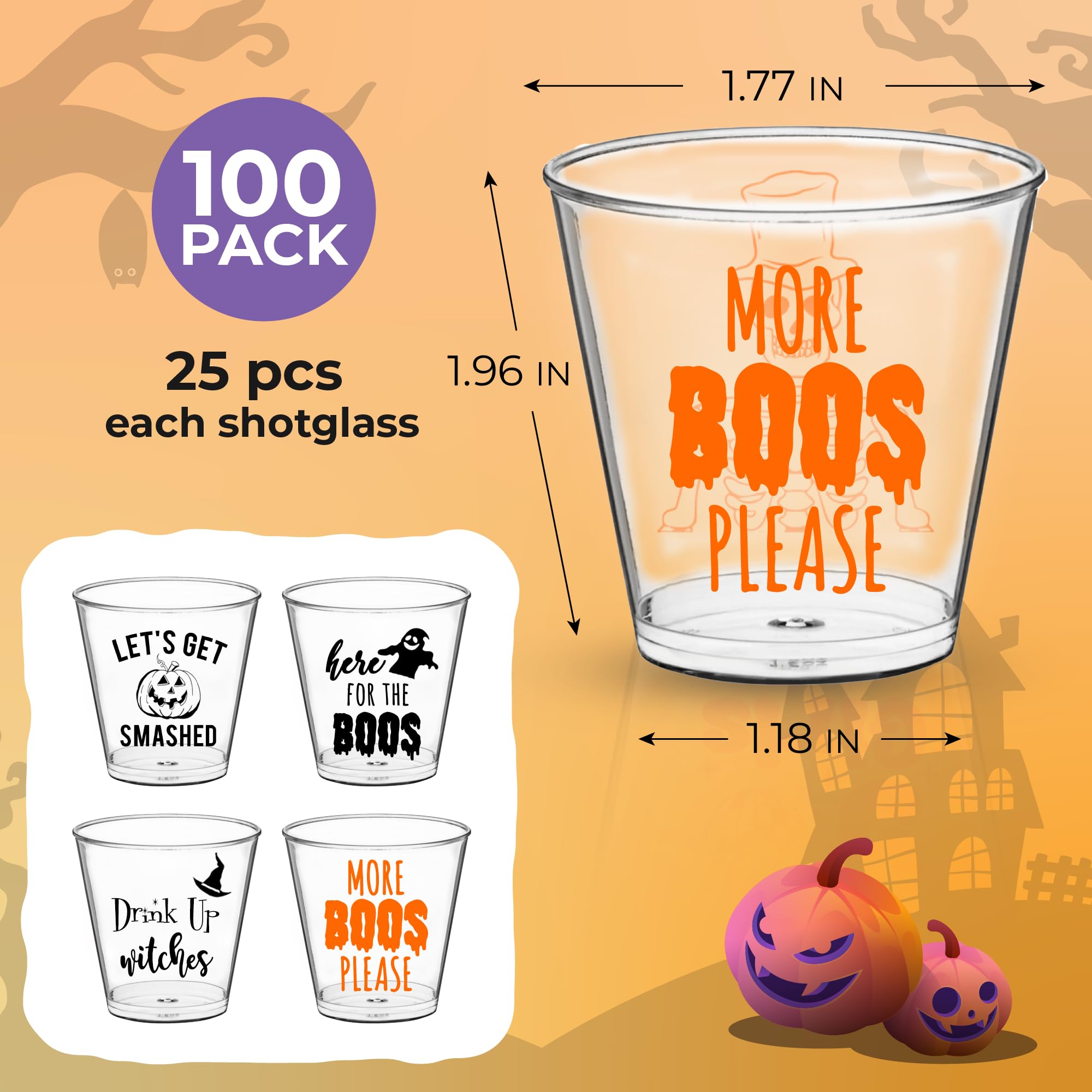 Your Dream Party Shop Halloween Shot Glasses 100 Pcs, Halloween Drinkware, 2 oz Horror Shot Glasses, Halloween Shot Cups, Halloween Drinking Decorations