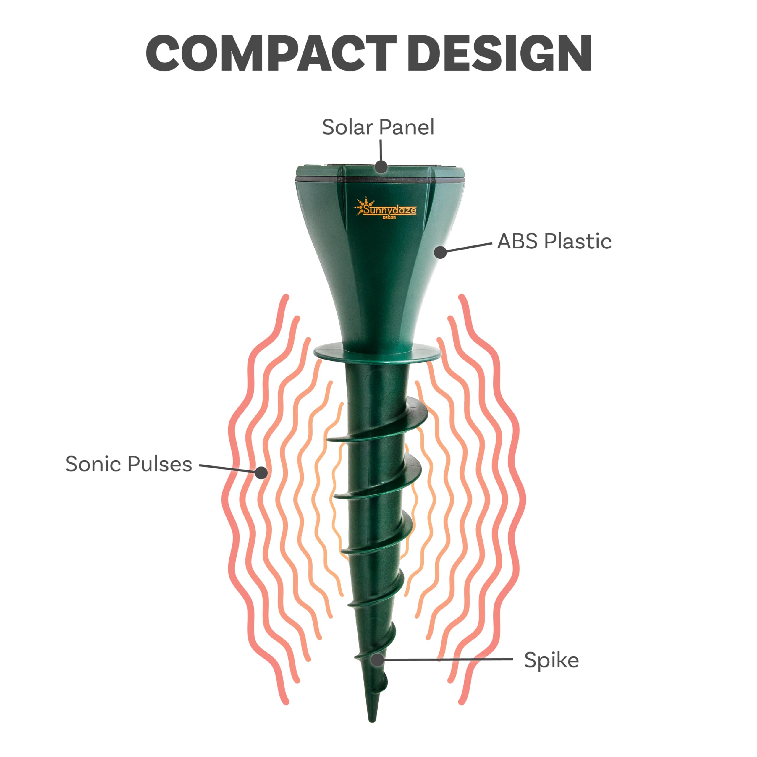 Sunnydaze Spiral Ultrasonic Solar Mole Repellent Stakes - 3 Working Modes - Easy to Install - Child and Pet Safe - 2-Pack
