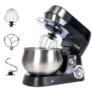 lifecreek stand mixer, 5.3qt 660w, 6-speed tilt-head food mixer, electric kitchen portable lightweight mixer with stainless steel bowl, dough hook, whisk, beater(black)