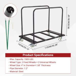 GarveeTech Folding Table Cart, 1500 LBS Heavy Duty Drywall Cart Steel Panel Truck with Wheels, Chair Cart Desk Trolley for Garage, Home, Office, Utility Tool Cart for Handling Lumber, Mattress