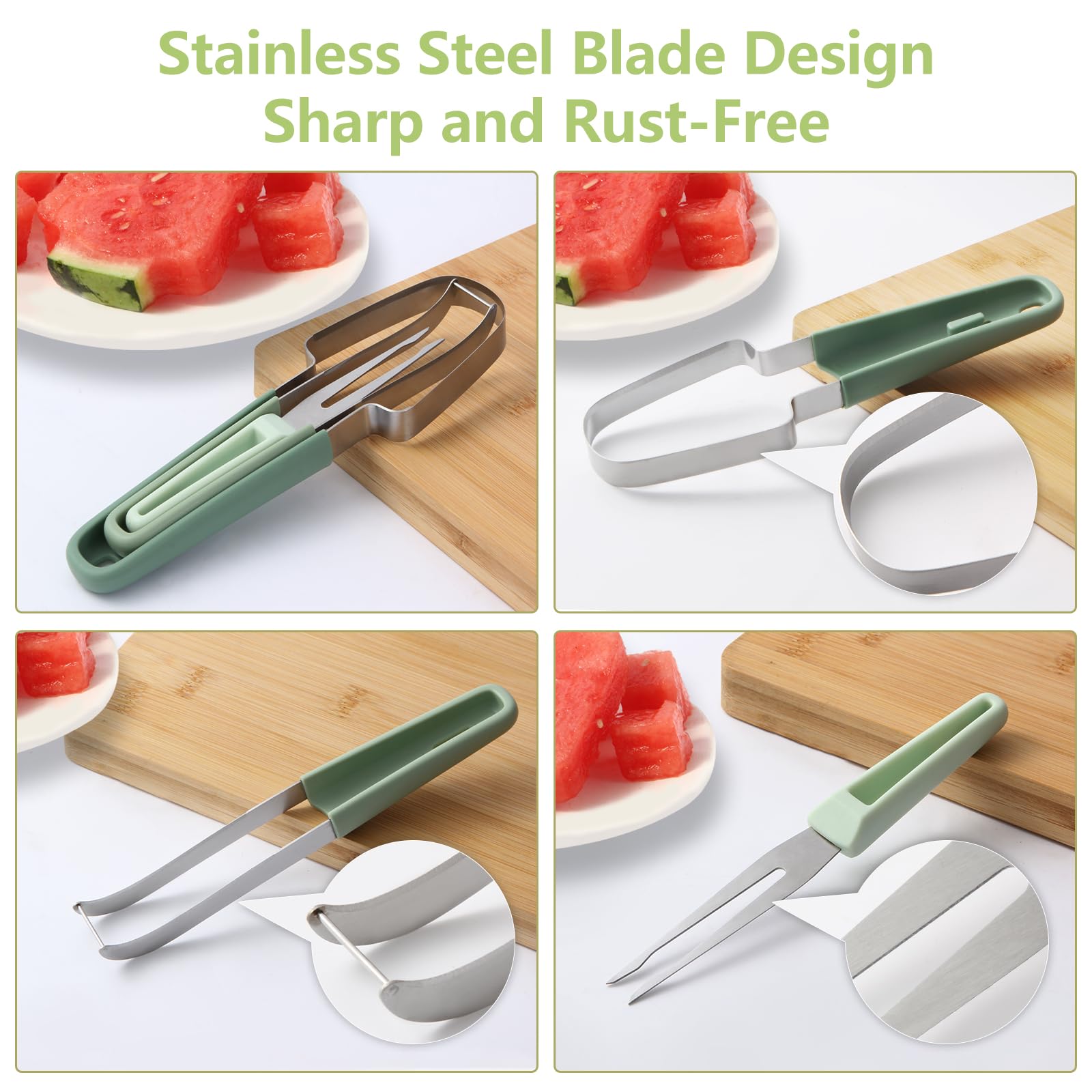 LIVSGNISTA Watermelon Cutter Slicer Tool,Stainless Steel Watermelon Knife and Fork Kit,3-in-1 Fruit Cutter Kitchen Gadgets