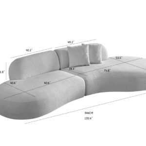 135.4" Curved Sofa Couch, Sectional Modern Boucle Fabric Upholstered Cloud Couch with 2 Pillows, 6 Seater Oversized Chaise Sofa Couch for Living Room,Bedroom,Office, Beige Right Facing