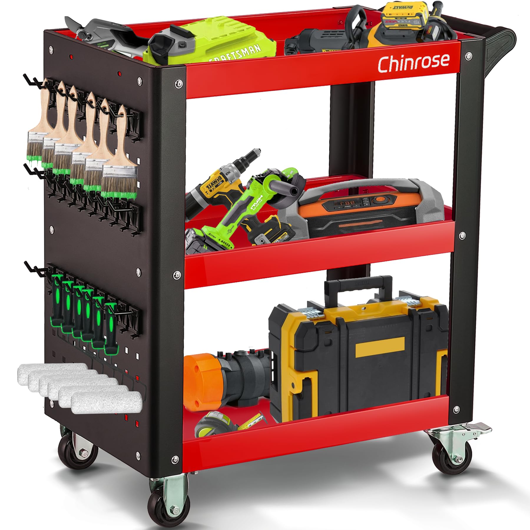 3-Tier Tool Carts with Wheels,Heavy Duty Service Cart with Wheels,Load 1000 Capacity,for Factories, Workshops,Garage,Repair Shop and Warehouse