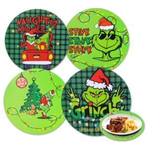 grinchmas placemats set of 4 xmas thief plastic dining mats washable placemat on table for indoor outdoor christmas party decorations