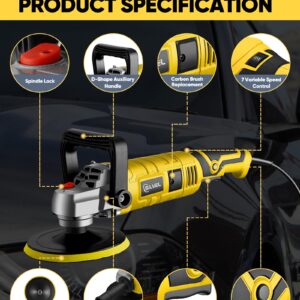 SILVEL Buffer Polisher, 1600W 7 Inch/6 Inch Polisher for Car Detailing, Wax Machine, 7 Variable Speed, with 6 Foam Pads, 3 Wool Pads, Packaging Bag, for Boat Polishing and Waxing