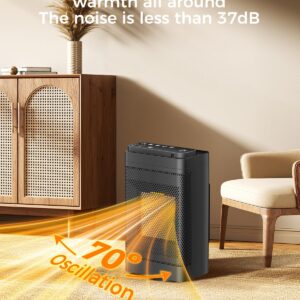 Space Heater Indoor with Thermostat, Max temperature 104°F, 1500W Portable Heaters for Indoor use with Remote, PTC Ceramic Electric Heater for Bedroom Office safety heater, 70°Oscillation, 12h Timer