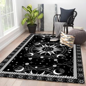 edgzko sun and moon rug for bedroom: 3x5 moon phase rugs boho black and white celestial rug witchy area rug for dorm living room kitchen lunar tarot astrology floor mat carpet