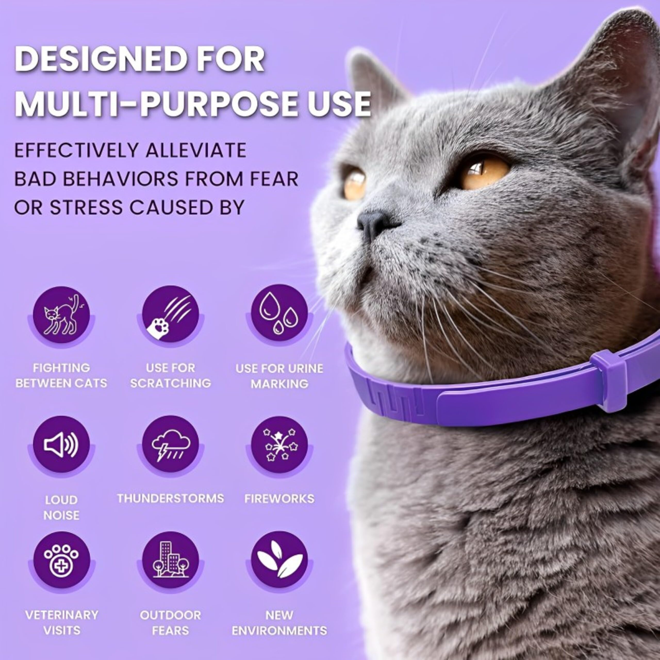 Calming Collar for Cats, for 60-Days with Fast-Acting Pheromones for Anxiety and Stress Relief, Provides Long-Lasting Comfort, Keeps Your Cat Calm and Relaxed, Lavender Aromatherapy