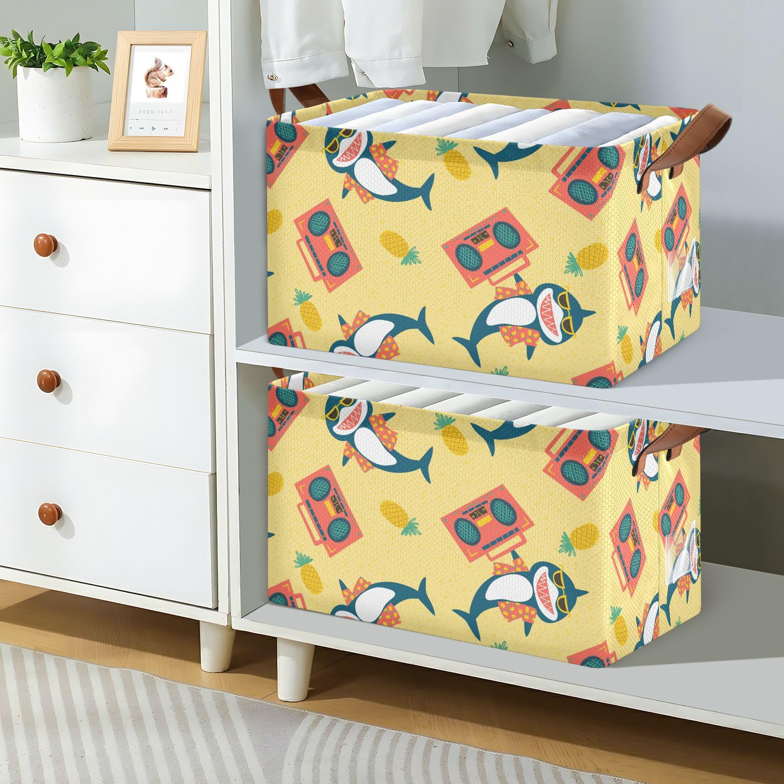 Jinhinox Radio Sharks Yellow Storage Bins Fabric Storage Basket Boxes Folding Large Closet Storage Cubes Bin Shelf Organizer for Organizing Shelves Clothes Home Dorm Office Nursery