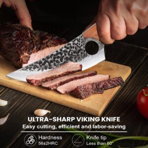 MDHAND Chef Knife - Hand Forged Viking Knife with Sheath, High Carbon Steel Butcher boning Knife,Japanese Knife for Meat Cutting in Kitchen, BBQ, Camping, Hunting