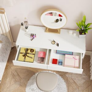 Tribesigns Makeup Vanity Desk with 2 Drawers, Modern Writing Computer Desk with Acrylic Legs, White Vanity Dressing Table for Bedroom (Without Mirror)