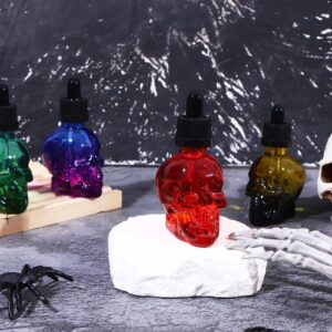 8Pack 1oz Skull Glass Dropper Bottles Empty Refillable Bottles Clear Skull Head Glass Bottle Liquid Bottling Dispensing Bottle with Eye Dropper Pipettes for Essential Oil/Beauty Oil Mix Dispenser