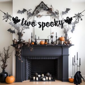 Two Spooky Banner, Halloween 2nd Birthday Party Decor, Two Spooky Birthday Decorations, Halloween Birthday Baby Shower Party Decorations, Black Glitter