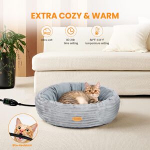 Heated Cat Bed for Indoor Cats, 20’’ Electric Cat Heated Bed Pet Warming Bed for Cats and Small Dogs, Washable Calming Round Donut Pet Bed with Heating Pad, Indoor Use