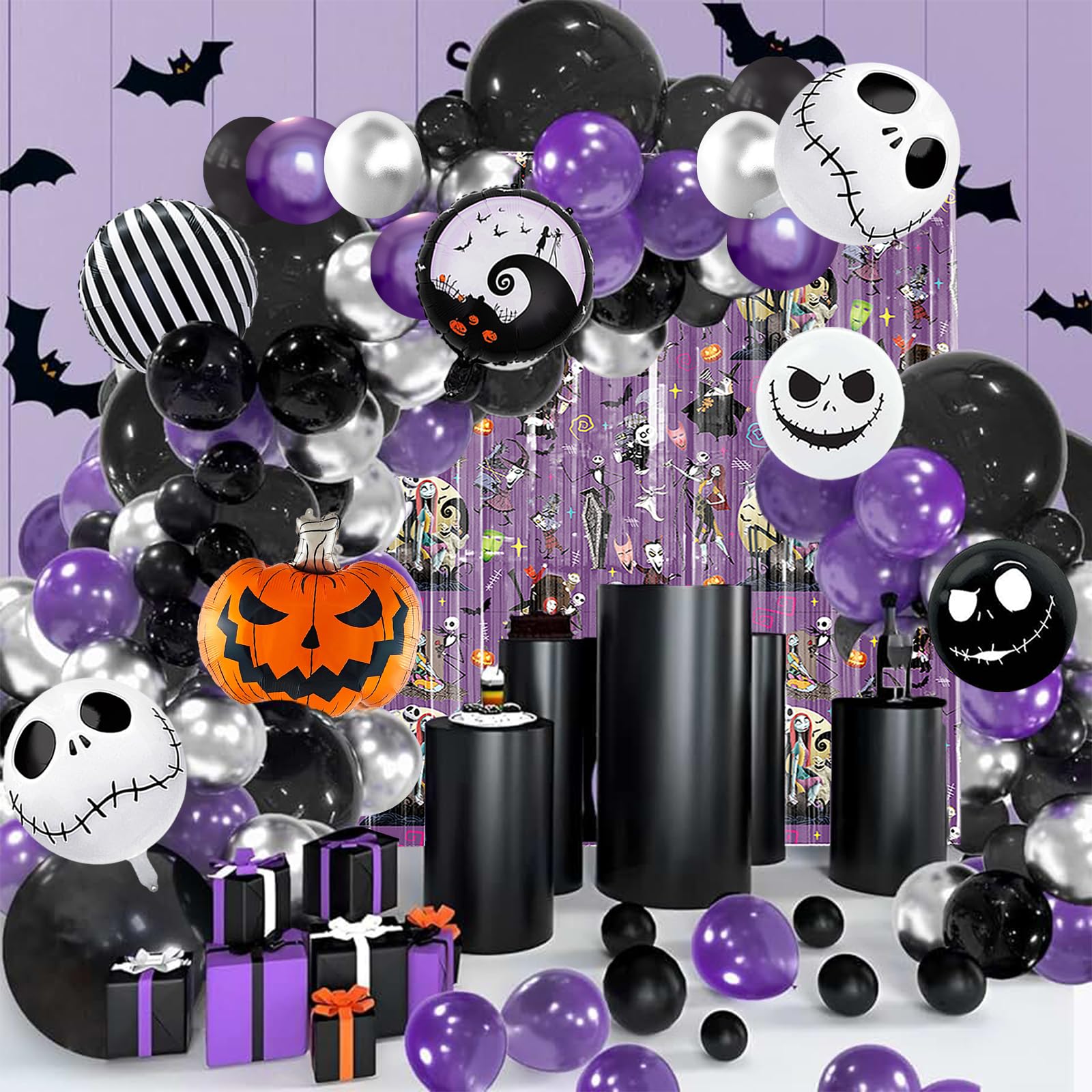 Nightmare Before Christmas Balloons Decorations Balloon Garland Kit Purple Black Balloon Arch with Skull Balloons for Halloween Baby Shower Decorations