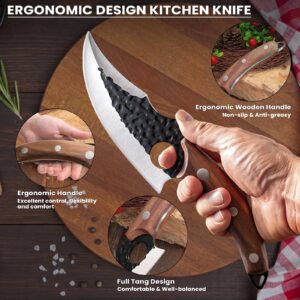 MDHAND Chef Knife - Hand Forged Butcher Knife with Sheath, Japanese Knives, Stainless Steel Viking Knife, Meat Cutting Knife for Kitchen, Camping, BBQ, Hunting, Holiday Gifts for Men