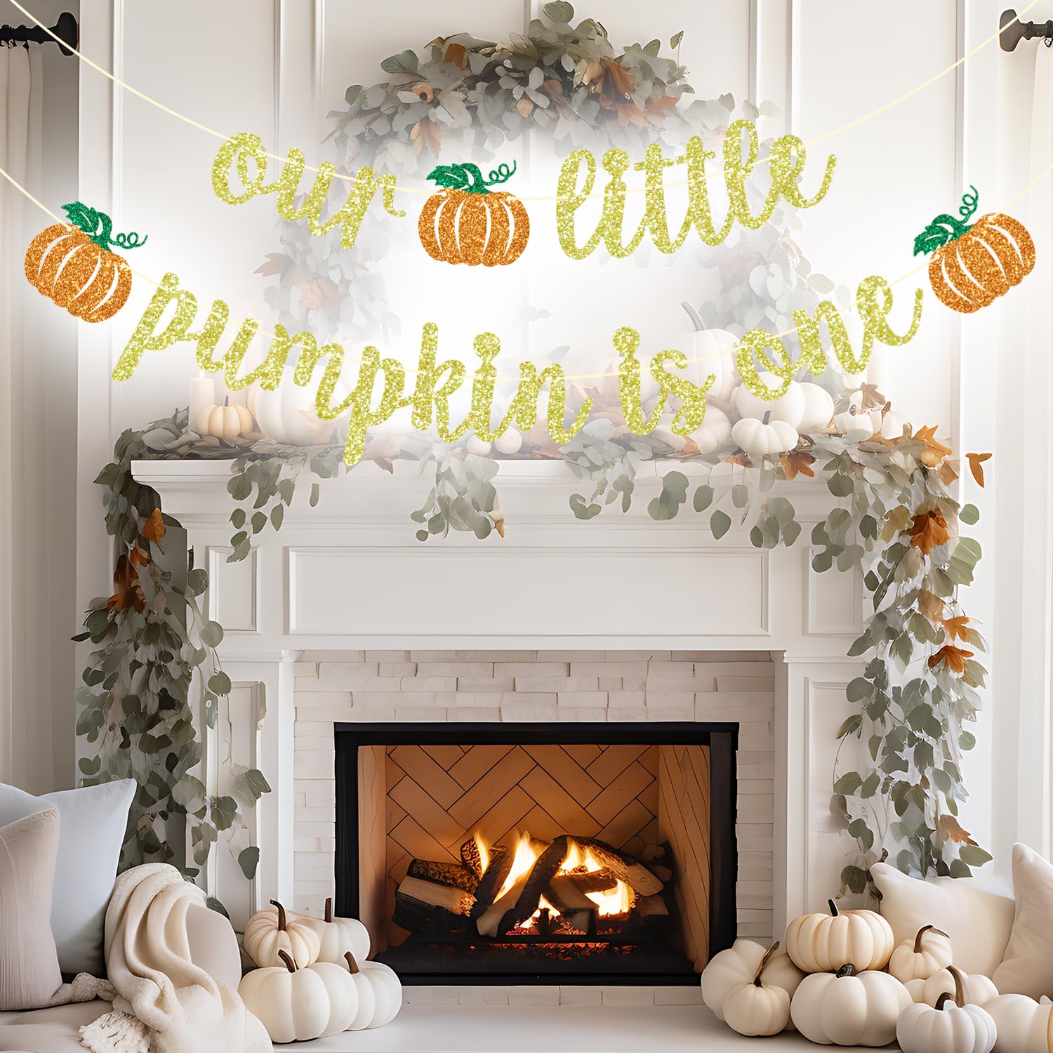 Our Little Pumpkin is One Banner, Little Pumpkin 1st Birthday Decorations, Fall First Birthday Banner, Fall Pumpkin Baby Shower Birthday Party Decorations, Gold Glitter