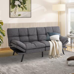 muuegm modern lounge sofa bed, dark gray linen fabric futon couch, convertible foldable memory foam sofa bed, small sofa bed with loveseats for living room.(dark gray,fabric)